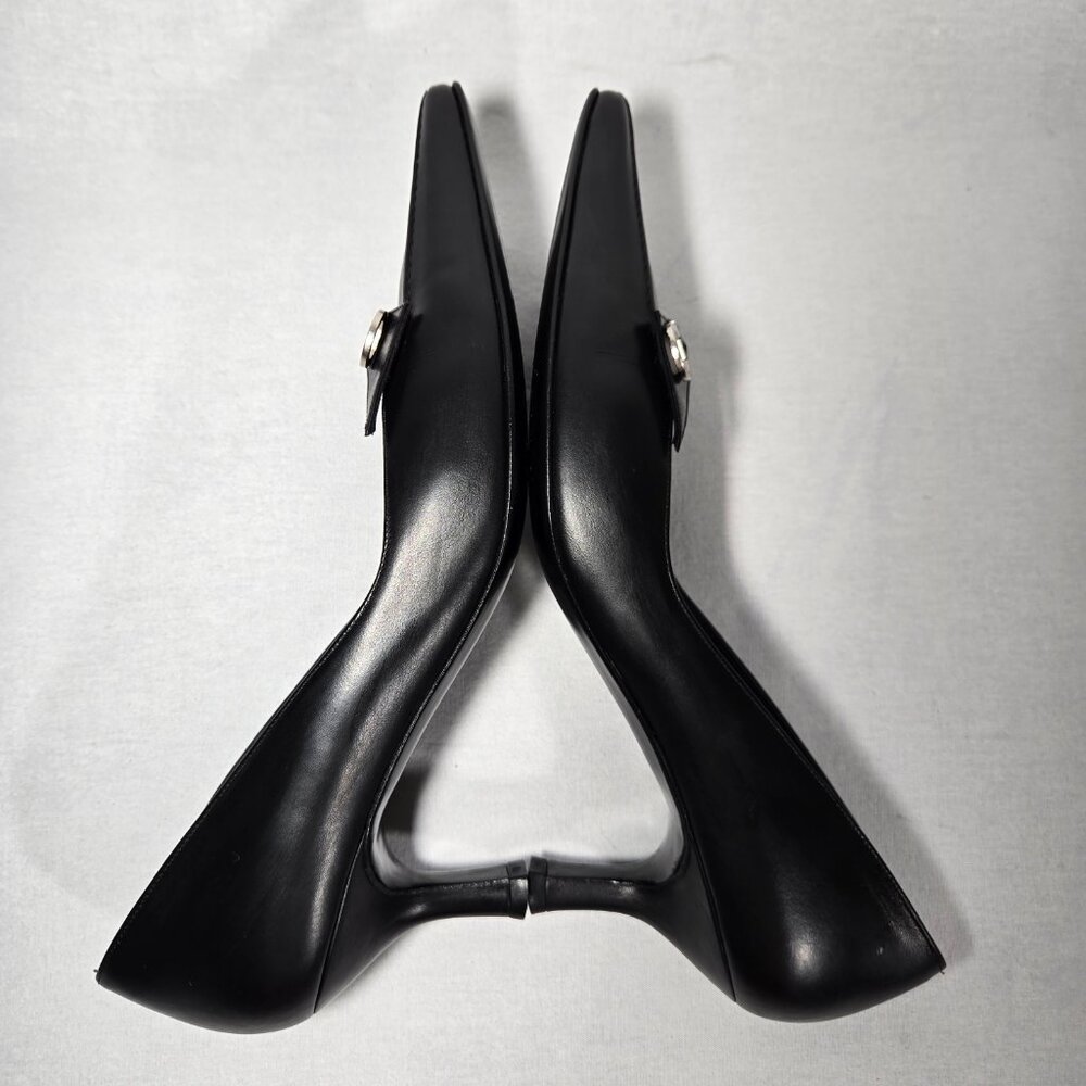 Vintage SALVATORE FERRAGAMO-GESSICA Black Leather Pointed Kitten Pump Sz 7.5 2A - Picture 10 of 16